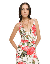 Carnation-print charmeuse calf-length dress - | Dolce & Gabbana