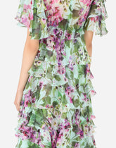 Bluebell-print chiffon calf-length dress with ruffles - | Dolce & Gabbana