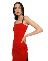 Viscose dress with side slit and draping - | Dolce & Gabbana