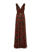 Long cherry-print chiffon dress - | Dolce & Gabbana