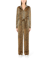 Belted satin jumpsuit with ocelot print - | Dolce & Gabbana