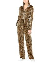 Belted satin jumpsuit with ocelot print - | Dolce & Gabbana