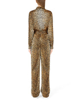 Belted satin jumpsuit with ocelot print - | Dolce & Gabbana