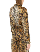 Belted satin jumpsuit with ocelot print - | Dolce & Gabbana