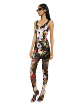 Short satin corset dress with rose garden print - | Dolce & Gabbana