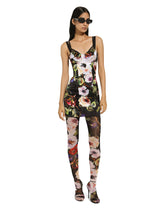Short satin corset dress with rose garden print - | Dolce & Gabbana