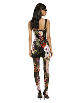 Short satin corset dress with rose garden print - | Dolce & Gabbana