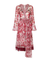 V-neck midi dress in majolica-print silk chiffon - | Dolce & Gabbana