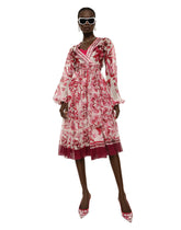 V-neck midi dress in majolica-print silk chiffon - | Dolce & Gabbana