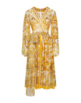 V-neck midi dress in majolica-print silk chiffon - | Dolce & Gabbana