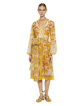 V-neck midi dress in majolica-print silk chiffon - | Dolce & Gabbana