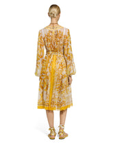 V-neck midi dress in majolica-print silk chiffon - | Dolce & Gabbana