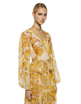 V-neck midi dress in majolica-print silk chiffon - | Dolce & Gabbana