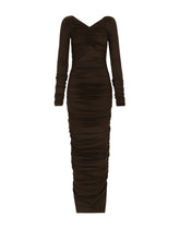 V-neck calf-length dress in wool jersey - | Dolce & Gabbana