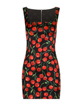 Short cherry-print satin dress - | Dolce & Gabbana