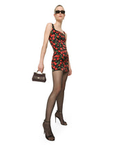 Short cherry-print satin dress - | Dolce & Gabbana