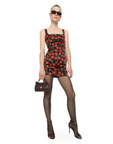 Short cherry-print satin dress - | Dolce & Gabbana
