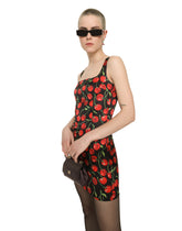 Short cherry-print satin dress - | Dolce & Gabbana