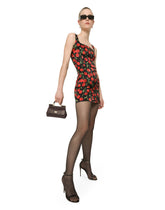 Short cherry-print satin dress - | Dolce & Gabbana