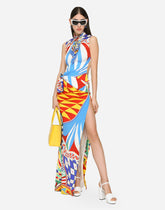 Long Carretto-print charmeuse dress - | Dolce & Gabbana