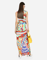 Long Carretto-print charmeuse dress - | Dolce & Gabbana