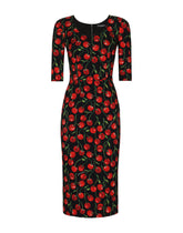 Cherry-print charmeuse calf-length dress - | Dolce & Gabbana