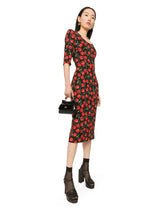 Cherry-print charmeuse calf-length dress - | Dolce & Gabbana