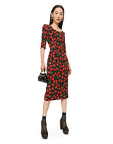 Cherry-print charmeuse calf-length dress - | Dolce & Gabbana