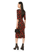 Cherry-print charmeuse calf-length dress - | Dolce & Gabbana