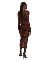 Cherry-print tulle calf-length dress with draping - | Dolce & Gabbana