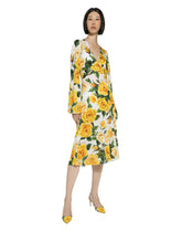 Organzine V-neck dress with yellow rose print - | Dolce & Gabbana