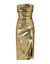 Foiled satin strapless calf-length dress - | Dolce & Gabbana