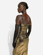 Foiled satin strapless calf-length dress - | Dolce & Gabbana