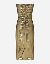 Foiled satin strapless calf-length dress - | Dolce & Gabbana