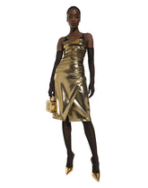 Foiled satin strapless calf-length dress - | Dolce & Gabbana
