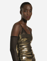 Foiled satin strapless calf-length dress - | Dolce & Gabbana