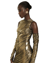 Foiled organzine calf-length dress with gloves - | Dolce & Gabbana