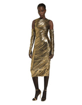 Foiled organzine calf-length dress with gloves - | Dolce & Gabbana