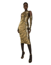 Foiled organzine calf-length dress with gloves - | Dolce & Gabbana