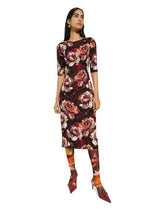 Cady sheath dress with peony print - | Dolce & Gabbana