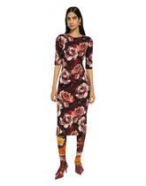 Cady sheath dress with peony print - | Dolce & Gabbana