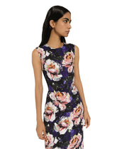 Cady sheath dress with peony print - | Dolce & Gabbana