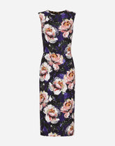Cady sheath dress with peony print - | Dolce & Gabbana