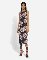 Cady sheath dress with peony print - | Dolce & Gabbana
