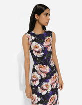 Cady sheath dress with peony print - | Dolce & Gabbana
