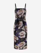 Sequined strapless dress with peony print - | Dolce & Gabbana