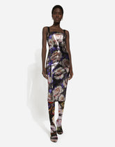 Sequined strapless dress with peony print - | Dolce & Gabbana