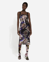 Sequined strapless dress with peony print - | Dolce & Gabbana