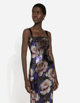 Sequined strapless dress with peony print - | Dolce & Gabbana