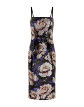 Sequined strapless dress with peony print - | Dolce & Gabbana